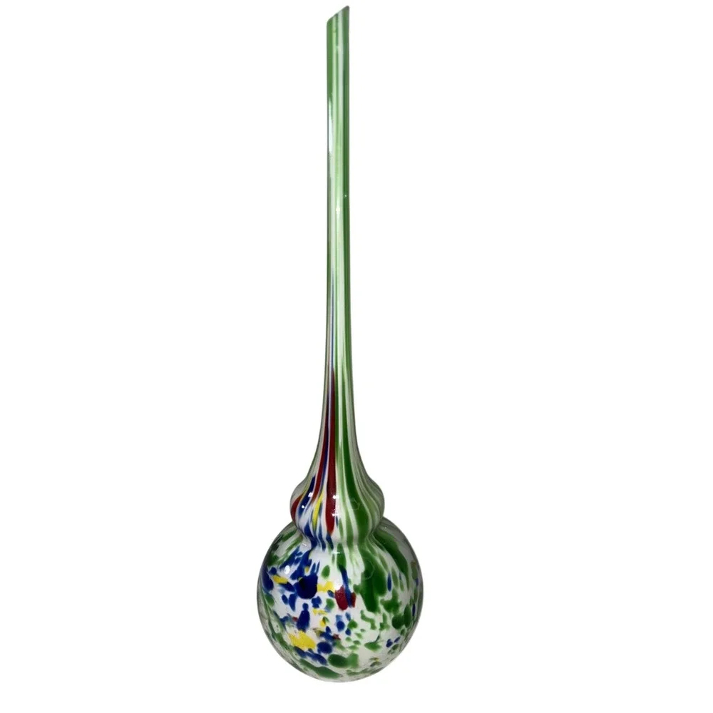 Murano‎ Art Glass Bud Vase Confetti End of Day Long Neck Green White Multi Color